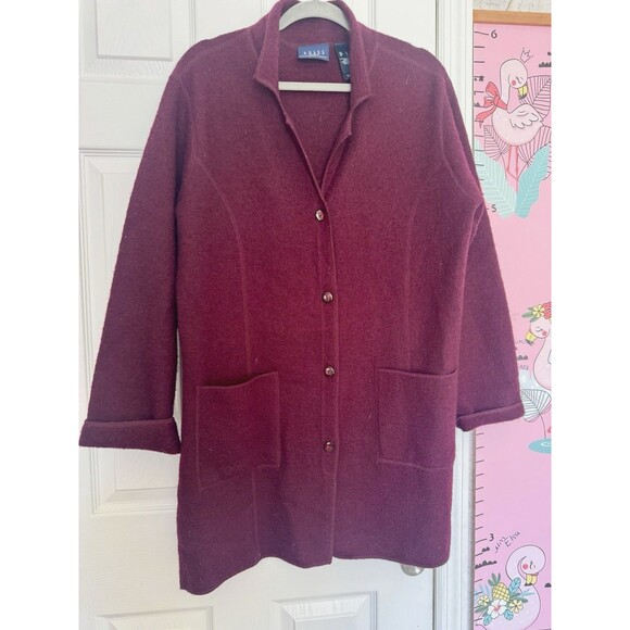 Crazy Horse 100% Wool Burgundy Large Womens Cardigan Red  Pockets - Picture 1 of 10